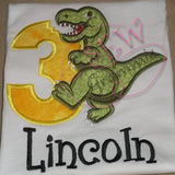 T Rex Birthday Applique Design Number THREE T-Rex