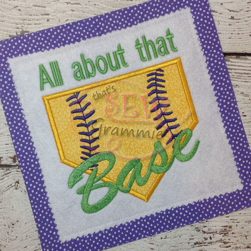 All About Base Script Baseball Softball Applique Design