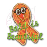 Bald is Beautiful Cancer Awareness Applique