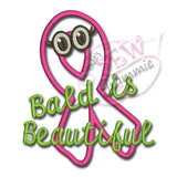 Bald is Beautiful Cancer Awareness Applique