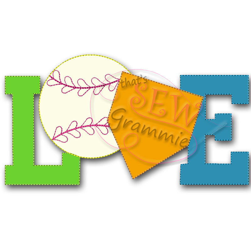 Softball Baseball LOVE Raggy Applique Design