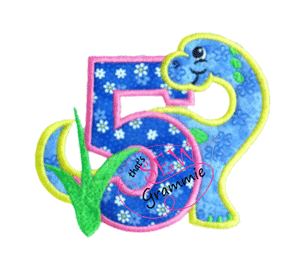 Dino Birthday FIVE Applique Design