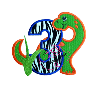 Dino Birthday THREE Applique Design