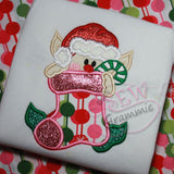 Elf with Stocking Applique Design