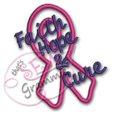 Faith Hope Cure Awareness Ribbon Applique