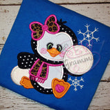 Penguin Girl Applique Design w/ Snowballs