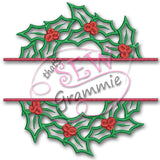 Split Holly Wreath LARGE Applique Design