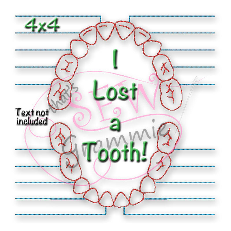 I Lost a Tooth Chart Embroidery Design