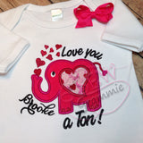 Love You a Ton Elephant Applique, great for Valentines Day