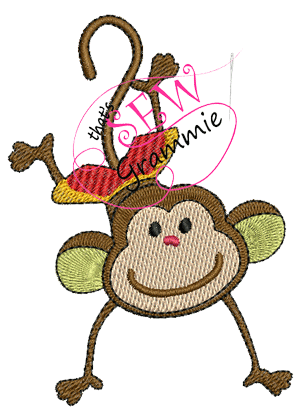 Hanging Monkey Boy Embroidery Embellishment Design