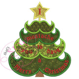 Mustache Christmas Tree Applique Design 7.8x9