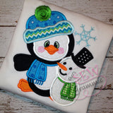 Penguin Boy Applique Design w/ Snowman