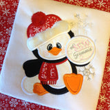 Penguin Boy Applique Design w/ Snowballs
