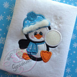 Penguin Boy Applique Design w/ Snowballs