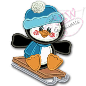 Penguin Boy Applique Design with Sled