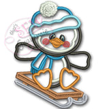 Penguin Boy Applique Design with Sled