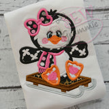 Penguin Girl Applique Design w/ Sled