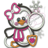 Penguin Girl Applique Design w/ Snowballs