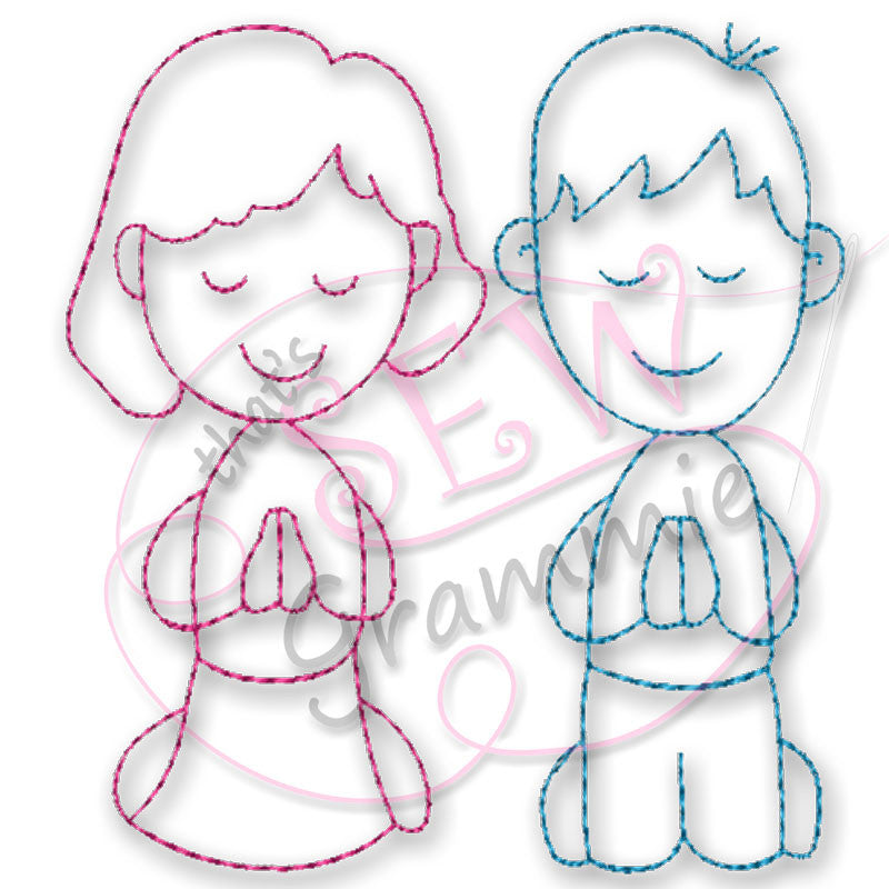 Prayer Kids Red Work Embroidery Design