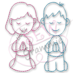 Prayer Kids Red Work Embroidery Design