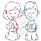 Prayer Kids Red Work Embroidery Design