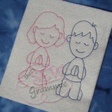 Prayer Kids Red Work Embroidery Design