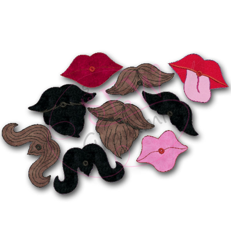 In the Hoop Lips & Mustache QUICK STITCH Lolli-Proppie SET for Valentine Lollipops