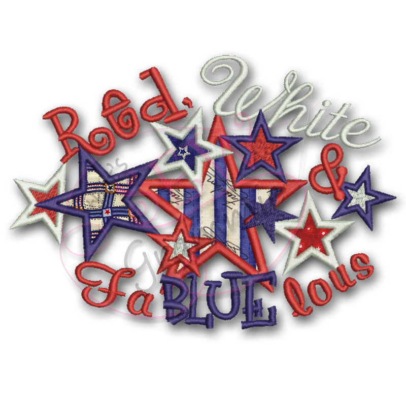 4th of July Applique Design Red White Fa BLUE lous