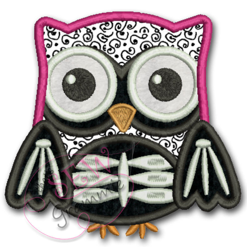 Skeleton Owl Halloween Applique Design