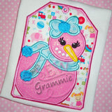 Snow Girl Snowman Gift Tag Applique Design