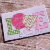Softball Baseball LOVE Raggy Applique Design