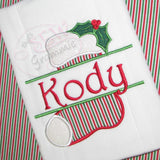 Split Christmas Holly Stocking Applique Design