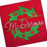 Split Holly Wreath LARGE Applique Design