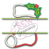 Split Christmas Holly Stocking Applique Design