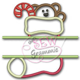 Split Stocking Applique Design w/ Teddy Bear