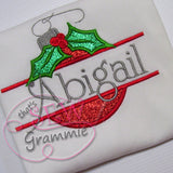 Split Christmas Ornament Applique Design w/ Holly