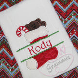 Split Stocking Applique Design w/ Teddy Bear