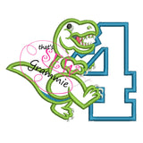 T Rex Birthday Applique Design Number FOUR T-Rex