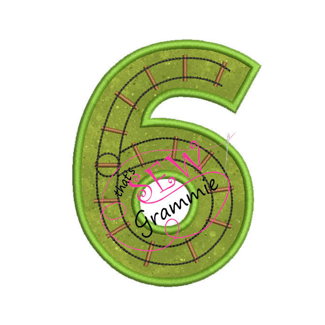 Train Track Number Applique Design SIX