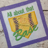 All About Base Script Baseball Softball Applique Design