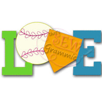 Softball Baseball LOVE Raggy Applique Design