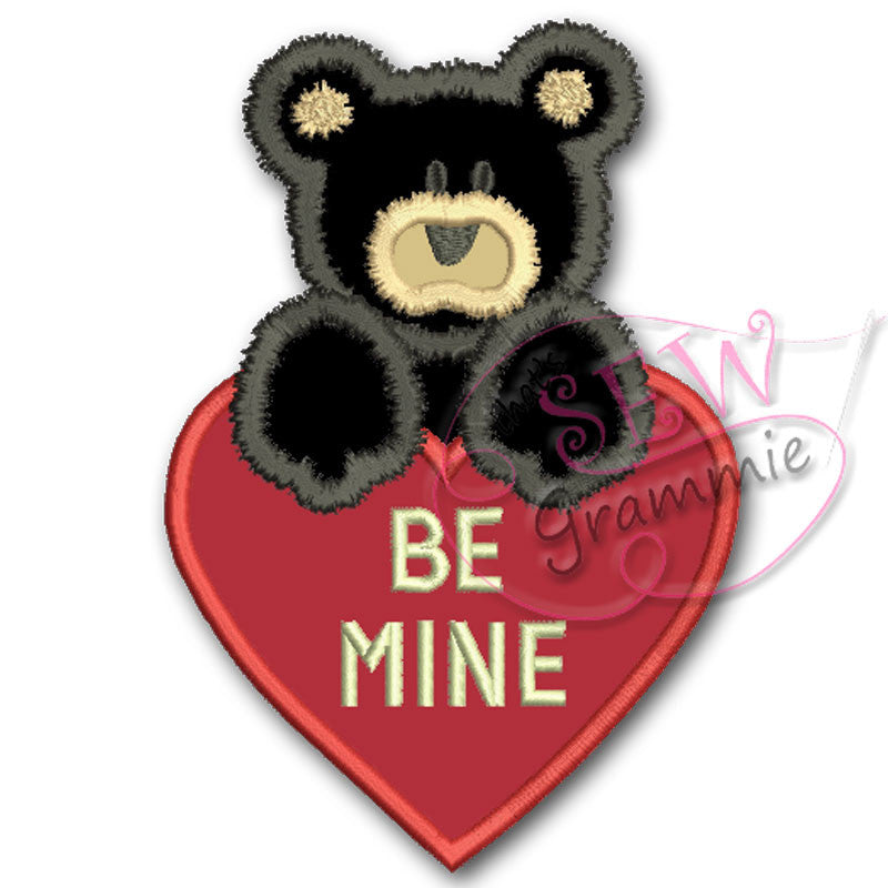 Be MIne Valentine Bear Applique Design