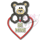 Be Mine Valentine Bear Applique Design