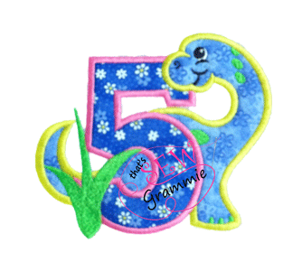 Dino Birthday FIVE Applique Design