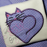 Kitty Cat Heart Applique Design