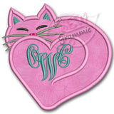 Kitty Cat Heart Applique Design