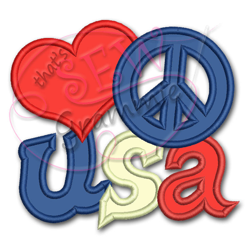 Love Peace USA Applique Design