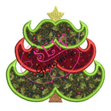 Mustache Christmas Tree Applique Design 4x4
