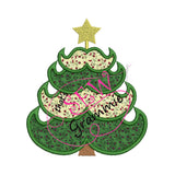 Mustache Christmas Tree Applique Design 6x7