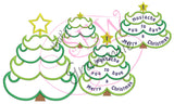 Mustache Christmas Tree Applique Design Set